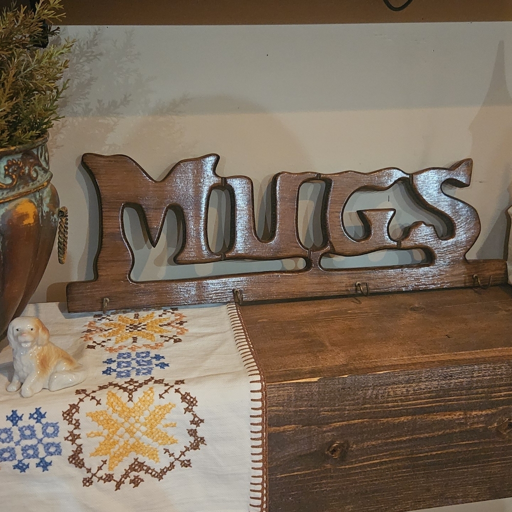 Wooden 'Mugs' Decorative Sign - Brown